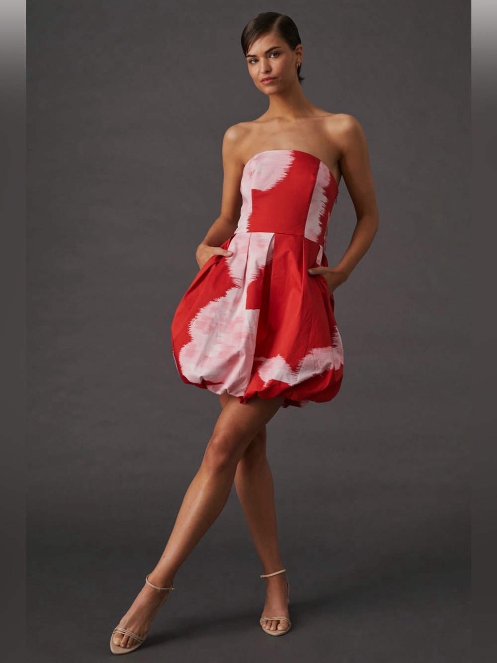 Anthropologie Hutch Strapless Bubble Hem Mini Dress Size 4 NWT Red Pink Bow